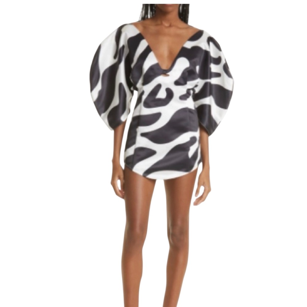 NEW MOTHER OF ALL Jessica Zebra Print Puff Sleeve Mini Dress XS NWT
